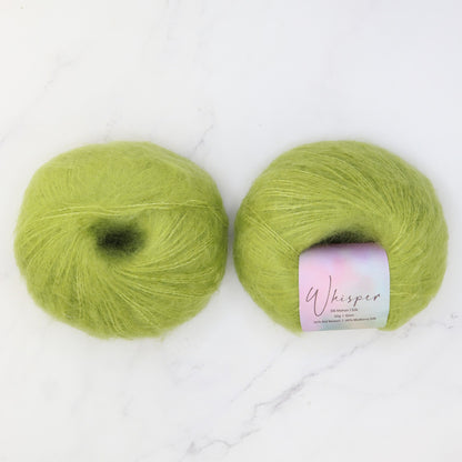 Alpaca Yarns Whisper DK in colourway Chartreuse – 8ply weight mohair, silk yarn