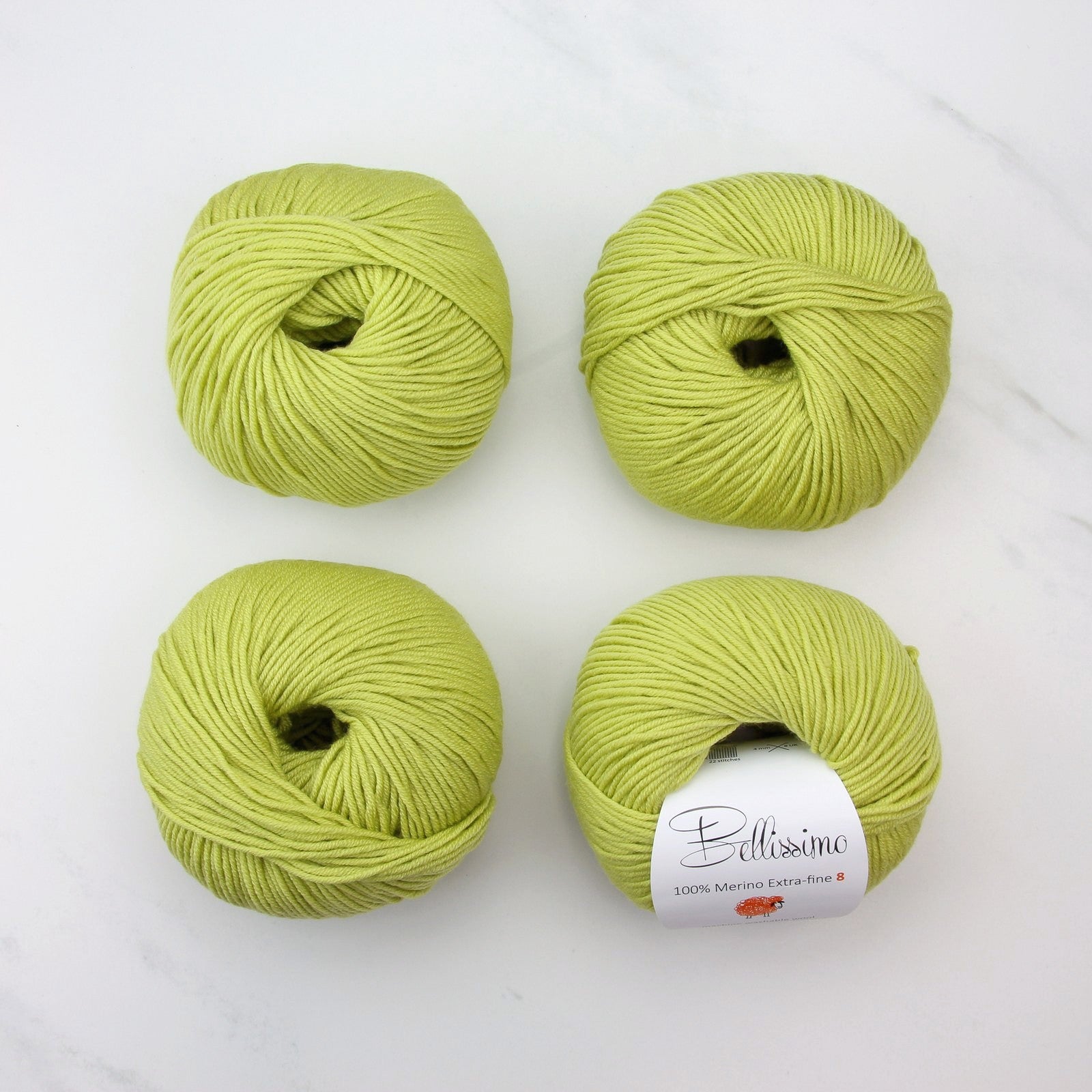 Bellissimo 8 in colourway Chartreuse – 8ply weight merino yarn