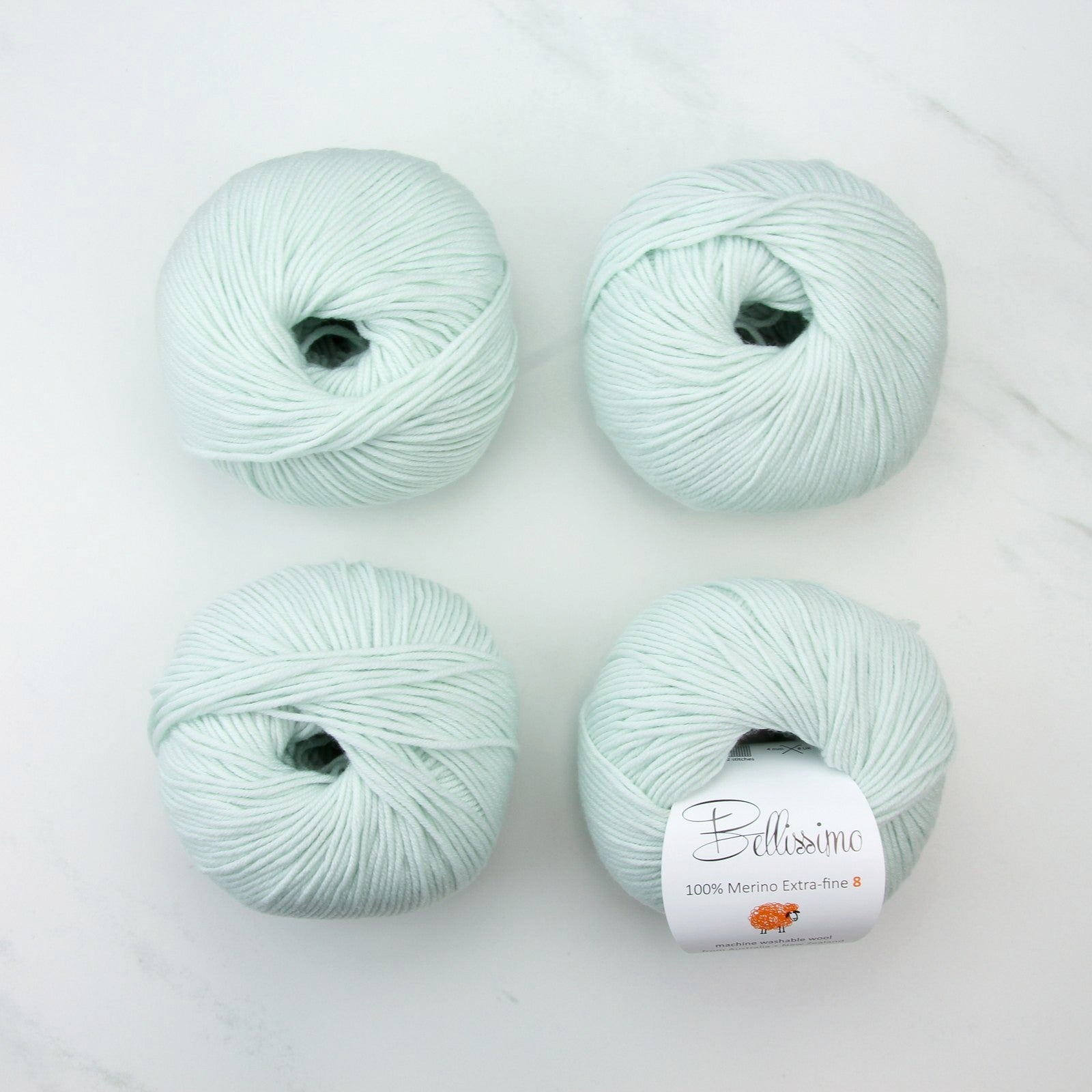 Bellissimo 8 in colourway Ice Green – 8ply weight merino yarn