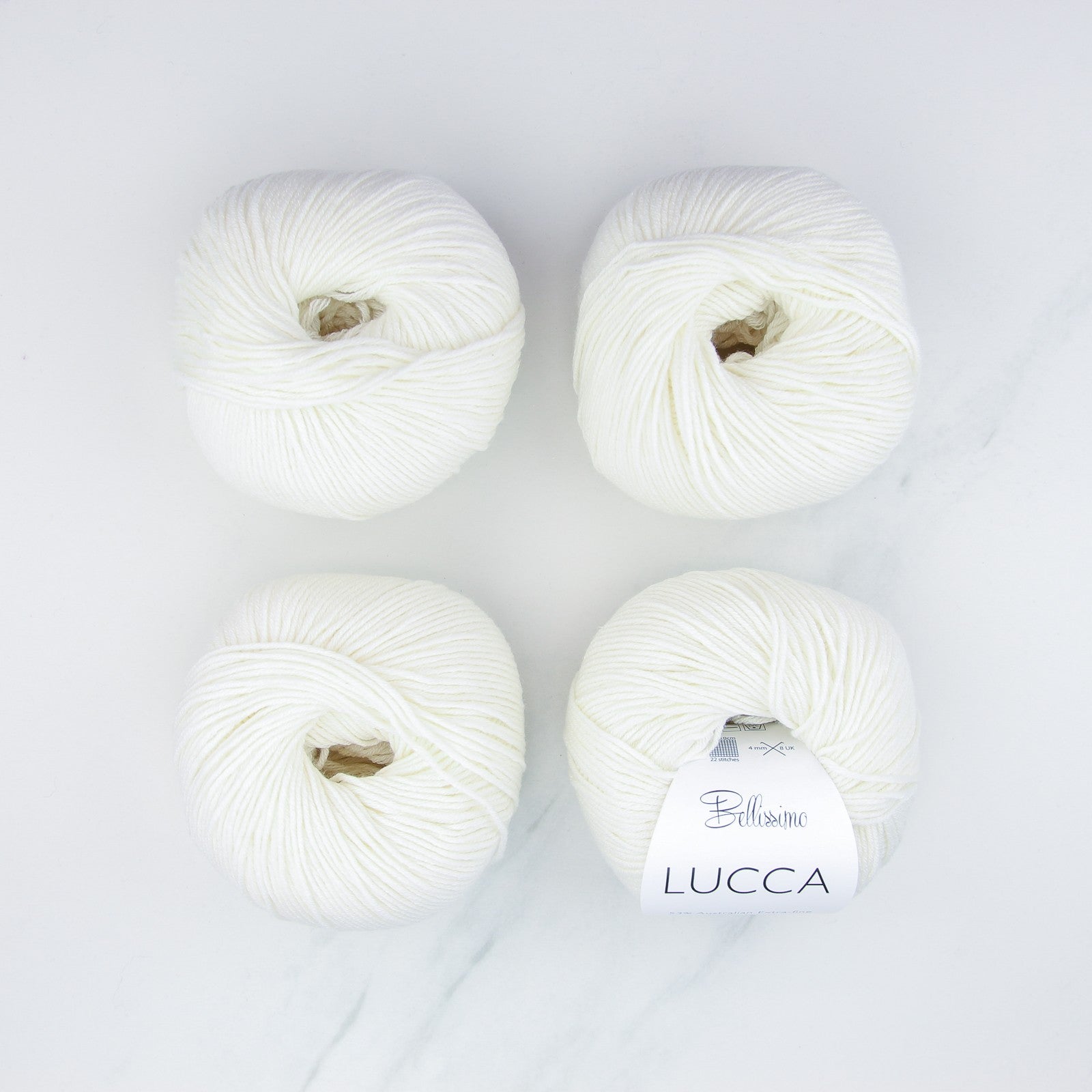 Bellissimo Lucca in colourway White – 8ply weight merino, cotton yarn