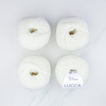 Bellissimo Lucca in colourway White – 8ply weight merino, cotton yarn