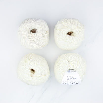 Bellissimo Lucca in colourway Ivory – 8ply weight merino, cotton yarn