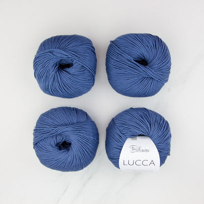 Bellissimo Lucca in colourway Denim – 8ply weight merino, cotton yarn