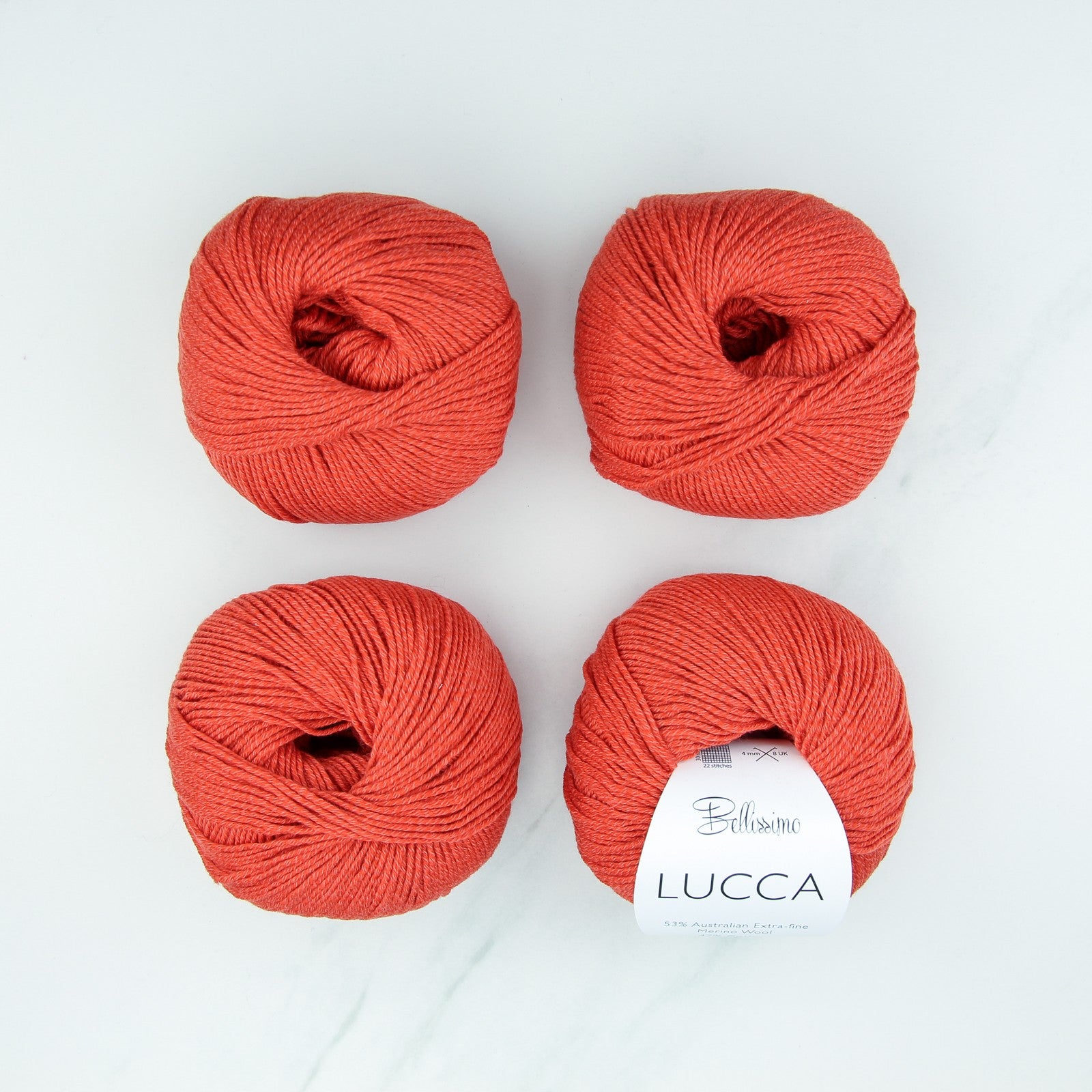 Bellissimo Lucca in colourway Tomato – 8ply weight merino, cotton yarn