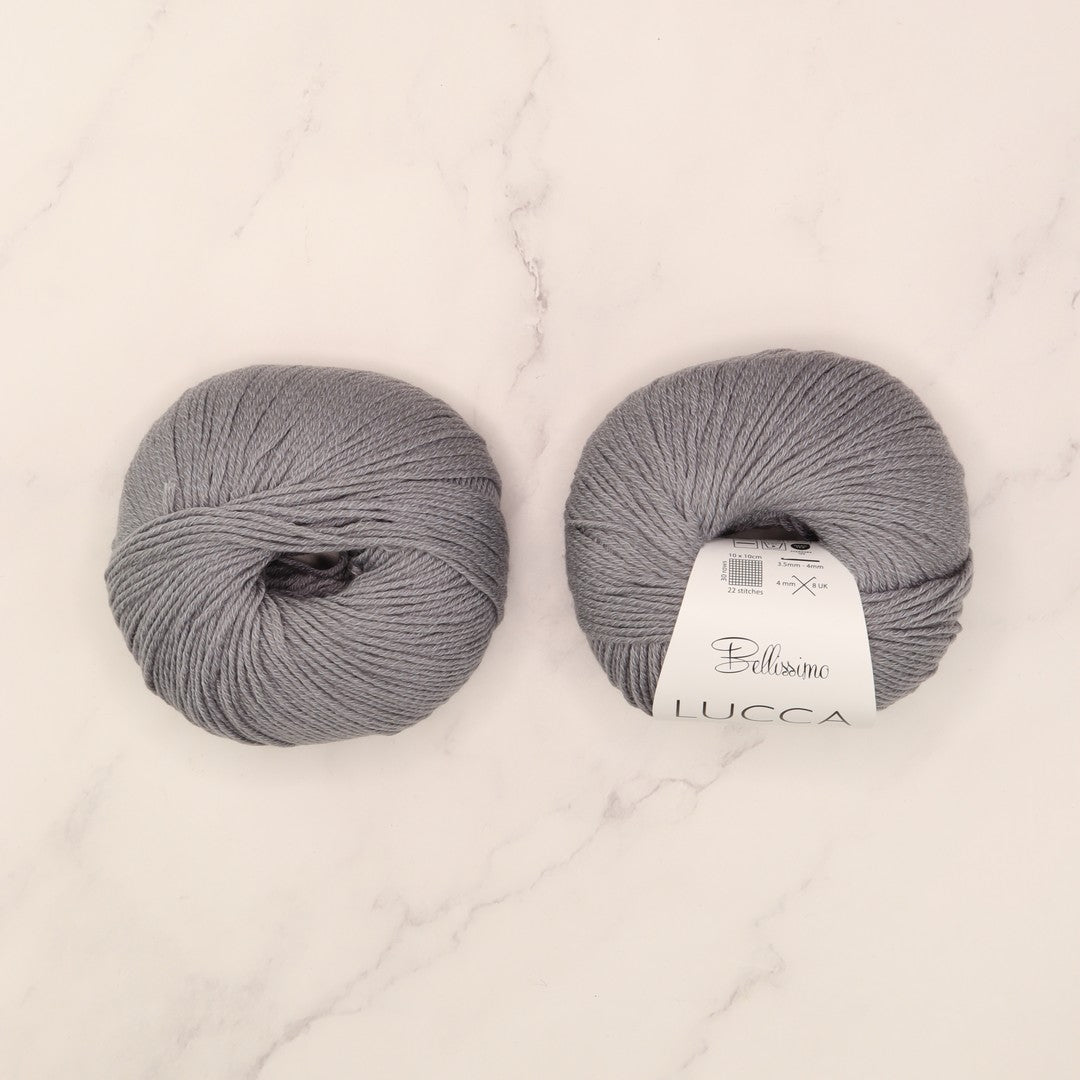 Bellissimo Lucca in colourway Silver – 8ply weight merino, cotton yarn