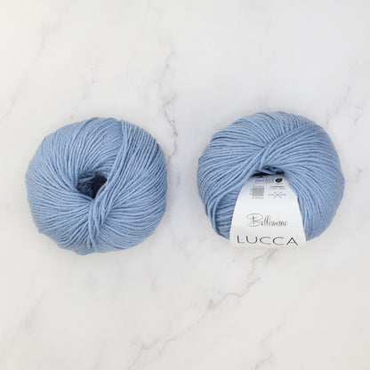 Bellissimo Lucca in colourway Sky – 8ply weight merino, cotton yarn