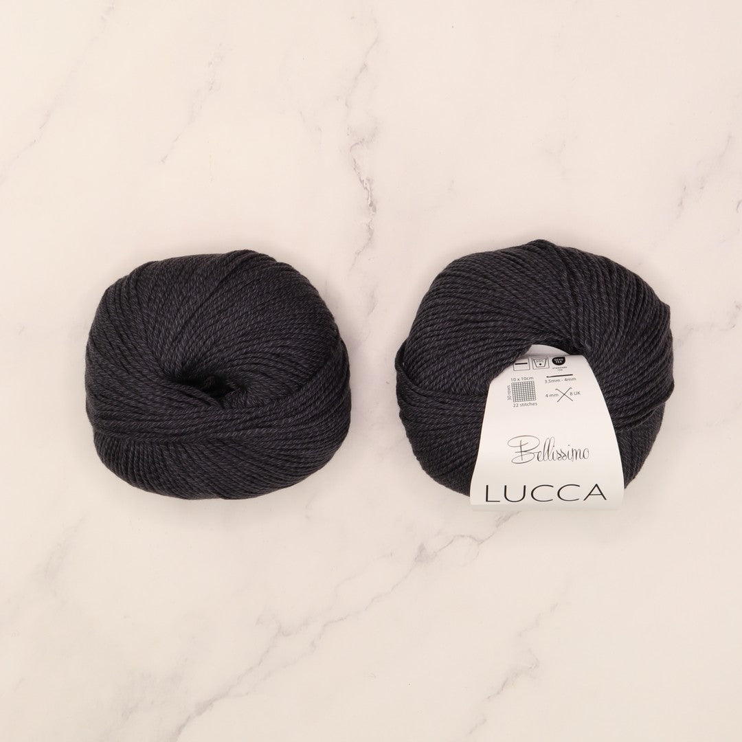 Bellissimo Lucca in colourway Charcoal – 8ply weight merino, cotton yarn