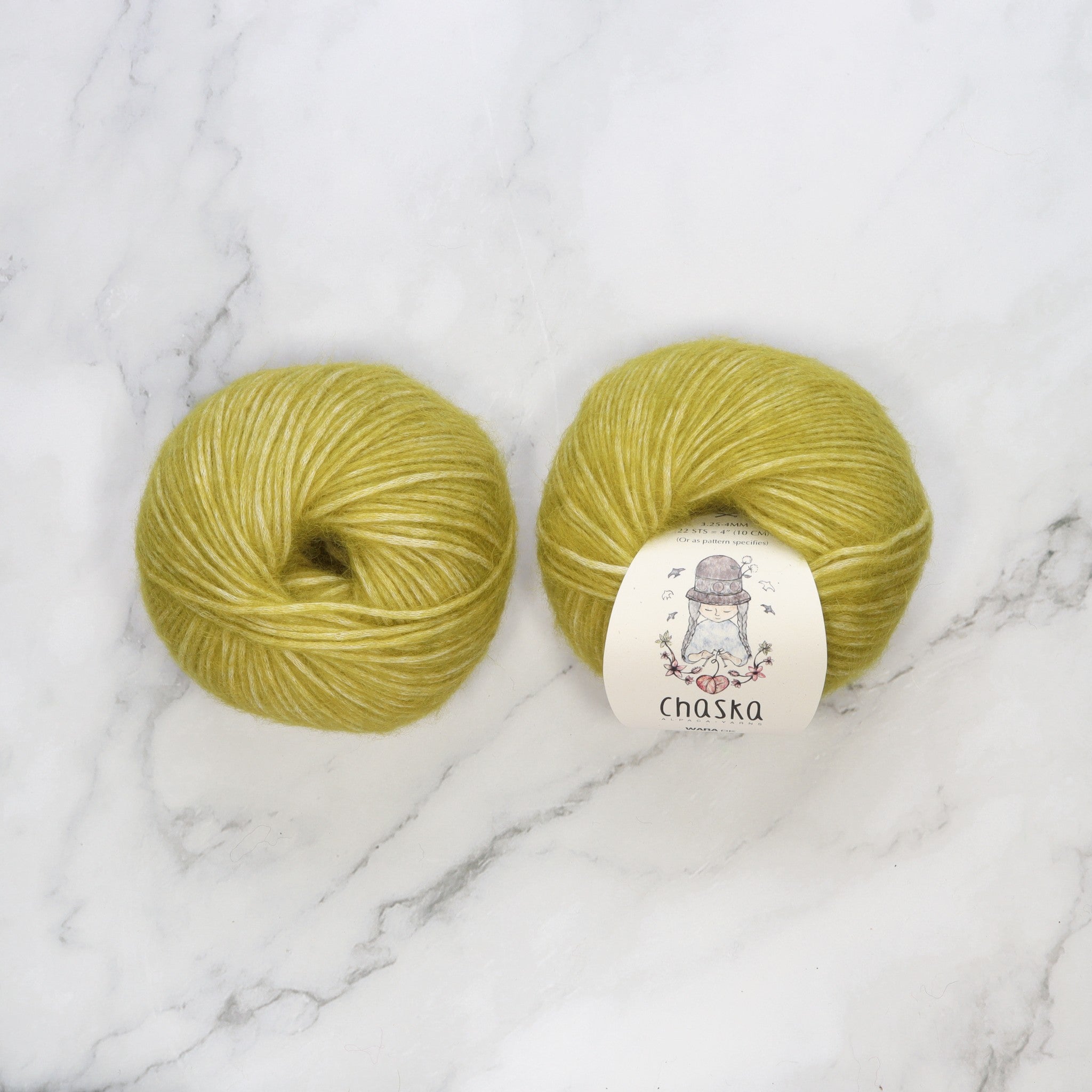 Chaska Wara in colourway Chartreuse – 8ply weight cotton, alpaca, merino yarn