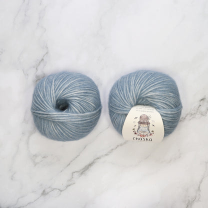 Chaska Wara in colourway Ocean – 8ply weight cotton, alpaca, merino yarn