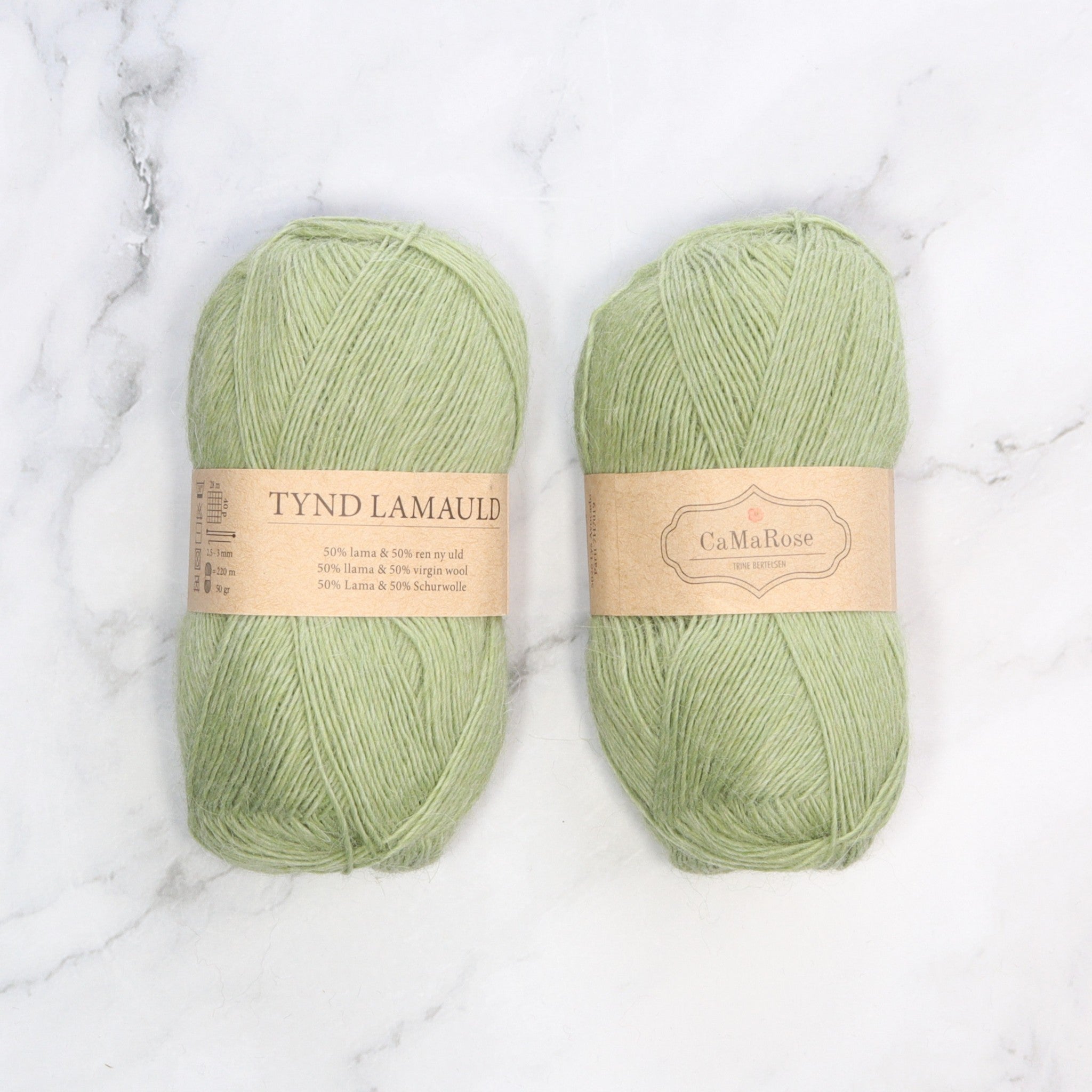CaMaRose Tynd Lamauld in colourway Light Avocado – 4ply weight llama, wool yarn