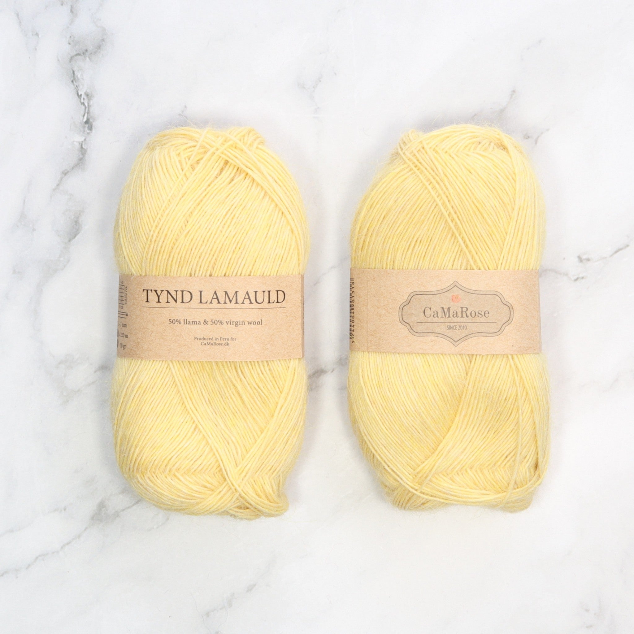 CaMaRose Tynd Lamauld in colourway Light Yellow – 4ply weight llama, wool yarn