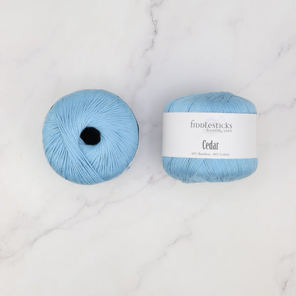 Fiddlesticks Cedar in colourway 124-16 Azure – 8ply weight bamboo, cotton yarn