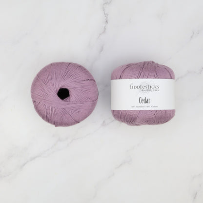 Fiddlesticks Cedar in colourway 124-34 Amethyst – 8ply weight bamboo, cotton yarn