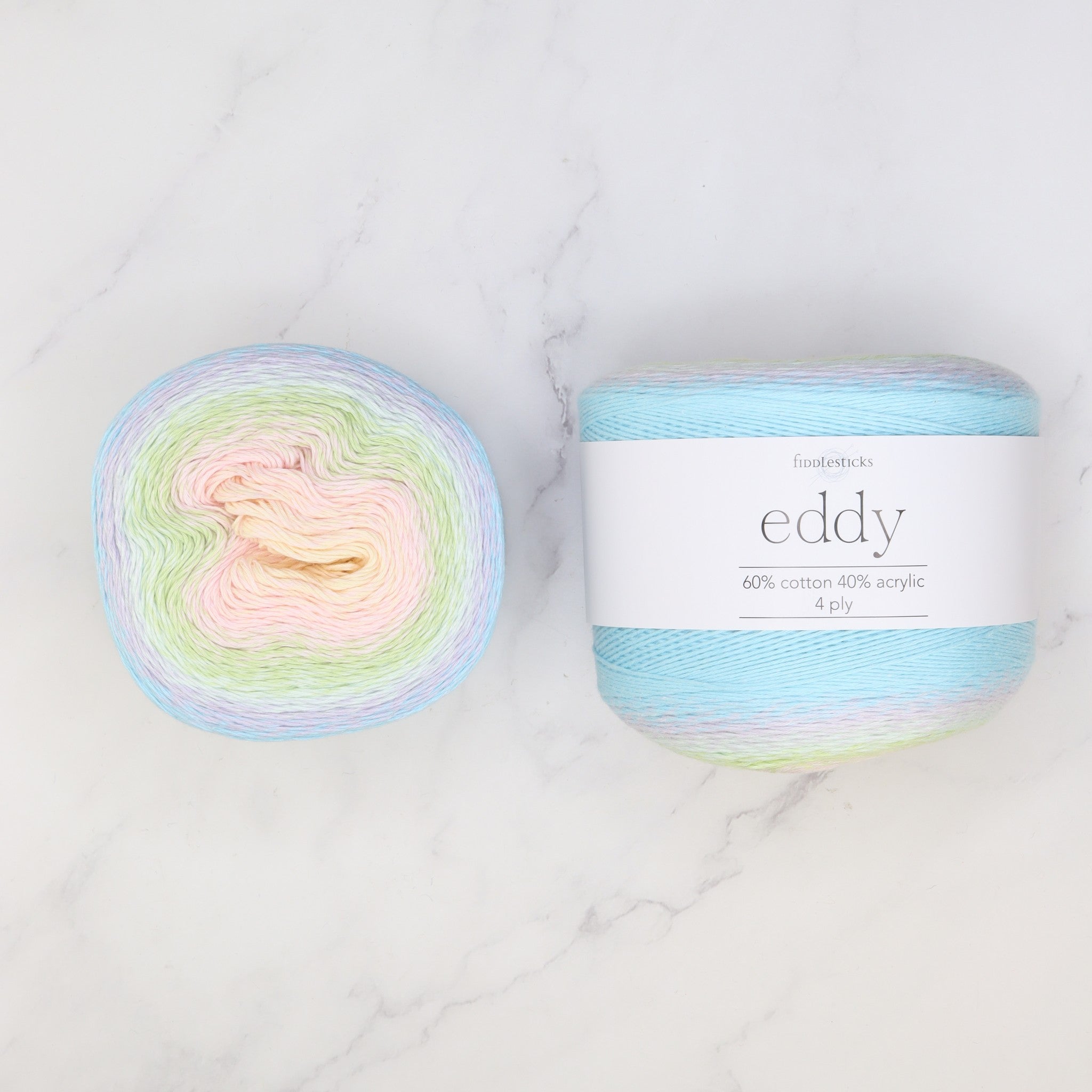 Fiddlesticks Eddy in colourway Pastels – 4ply weight cotton, acrylic yarn