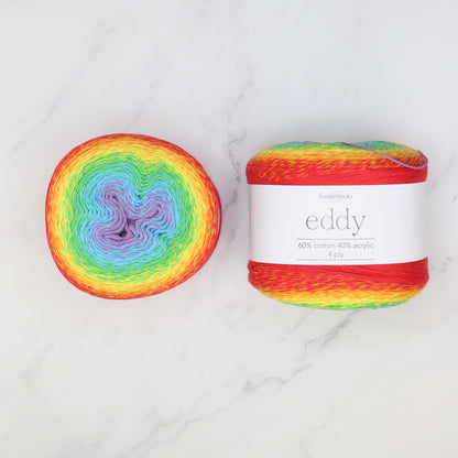 Fiddlesticks Eddy in colourway Rainbow – 4ply weight cotton, acrylic yarn