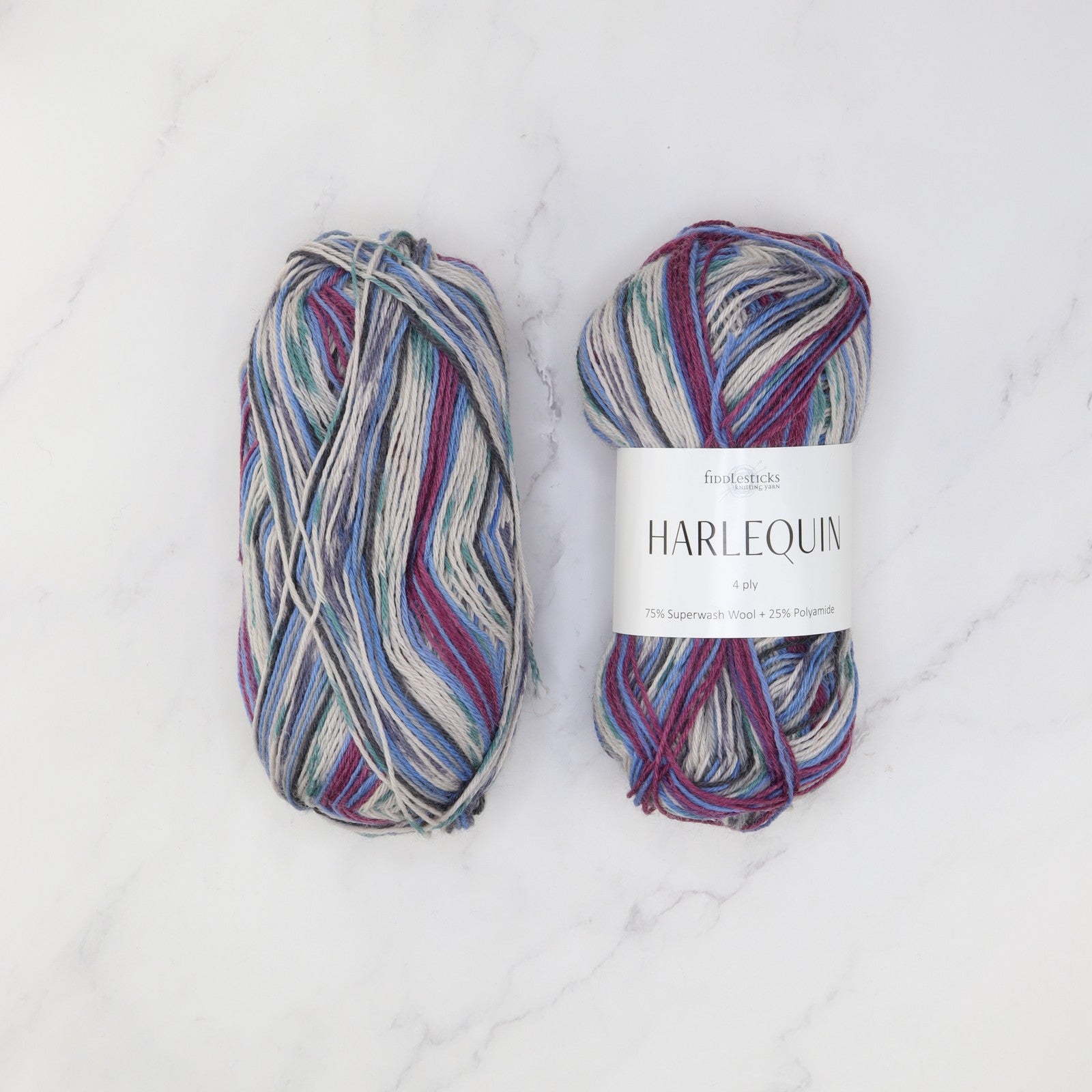 Fiddlesticks Harlequin in colourway 32-02 Blue – 4ply weight wool, nylon yarn