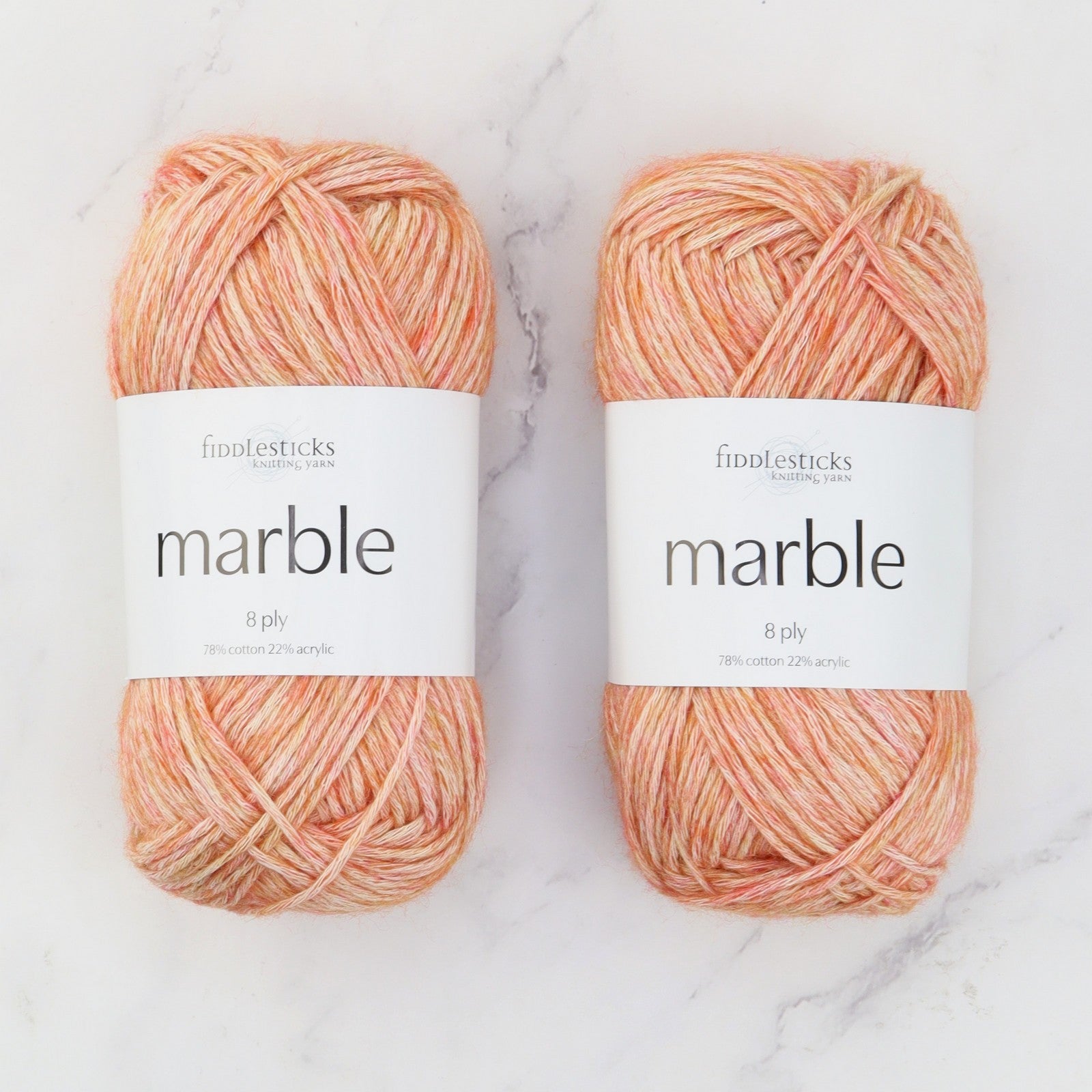 Fiddlesticks Marble in colourway Tangerine – 8ply weight cotton, acrylic yarn