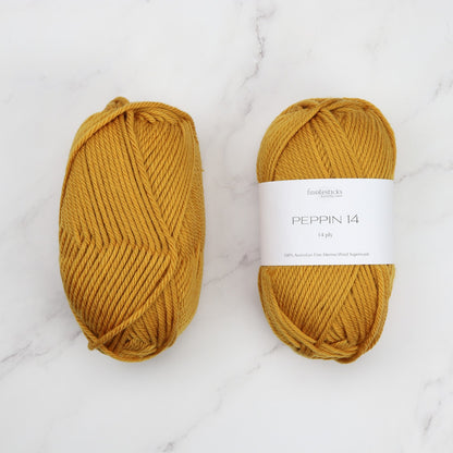Fiddlesticks Peppin 14 in colourway Mustard – 14ply+ weight wool yarn