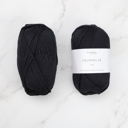 Fiddlesticks Peppin 14 in colourway Black – 14ply+ weight wool yarn