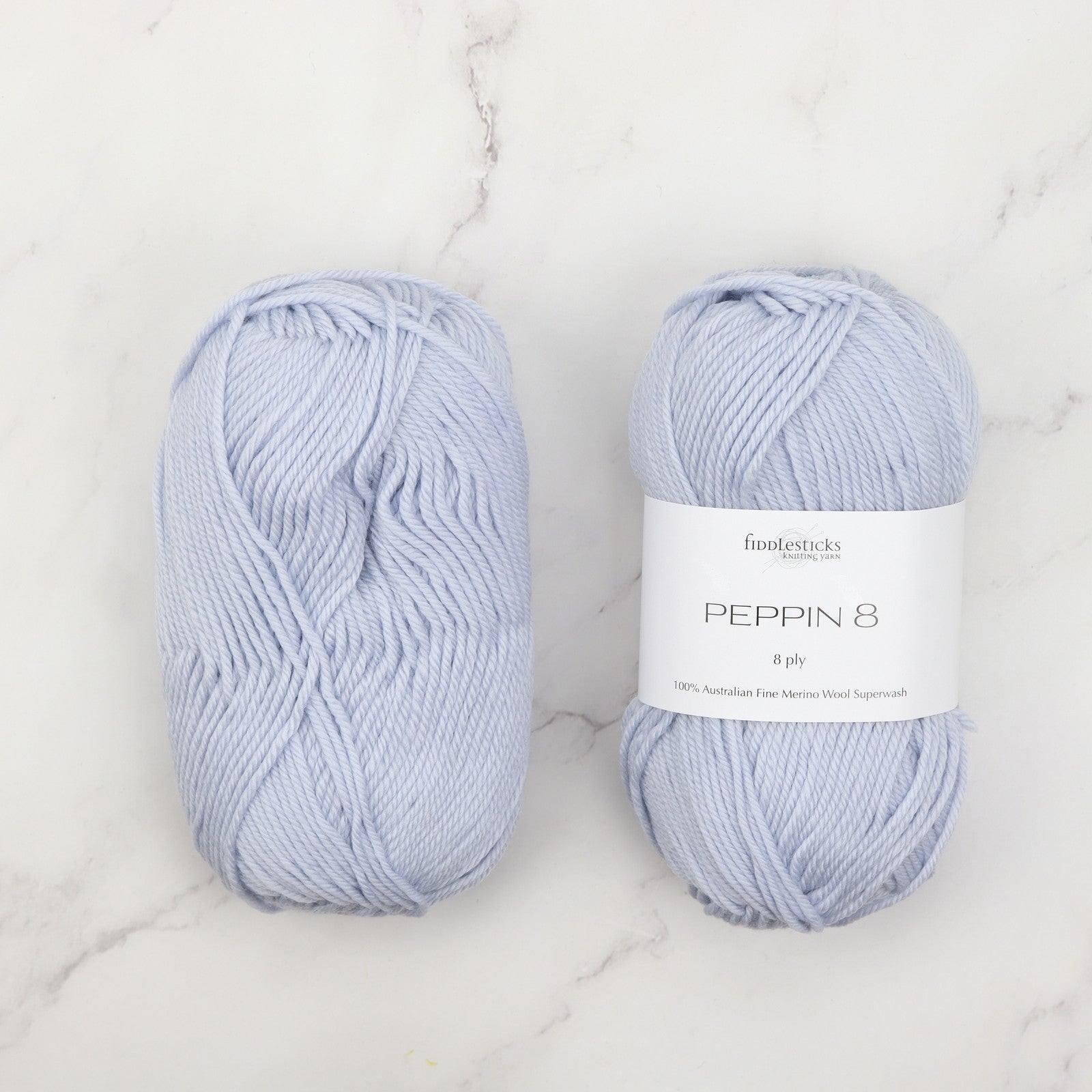 Fiddlesticks Peppin 8 in colourway Ice Blue – 8ply weight wool yarn