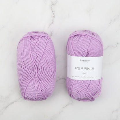 Fiddlesticks Peppin 8 in colourway Lilac – 8ply weight wool yarn
