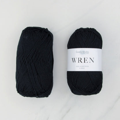 Fiddlesticks Wren in colourway W 001 Black – 8ply weight cotton yarn