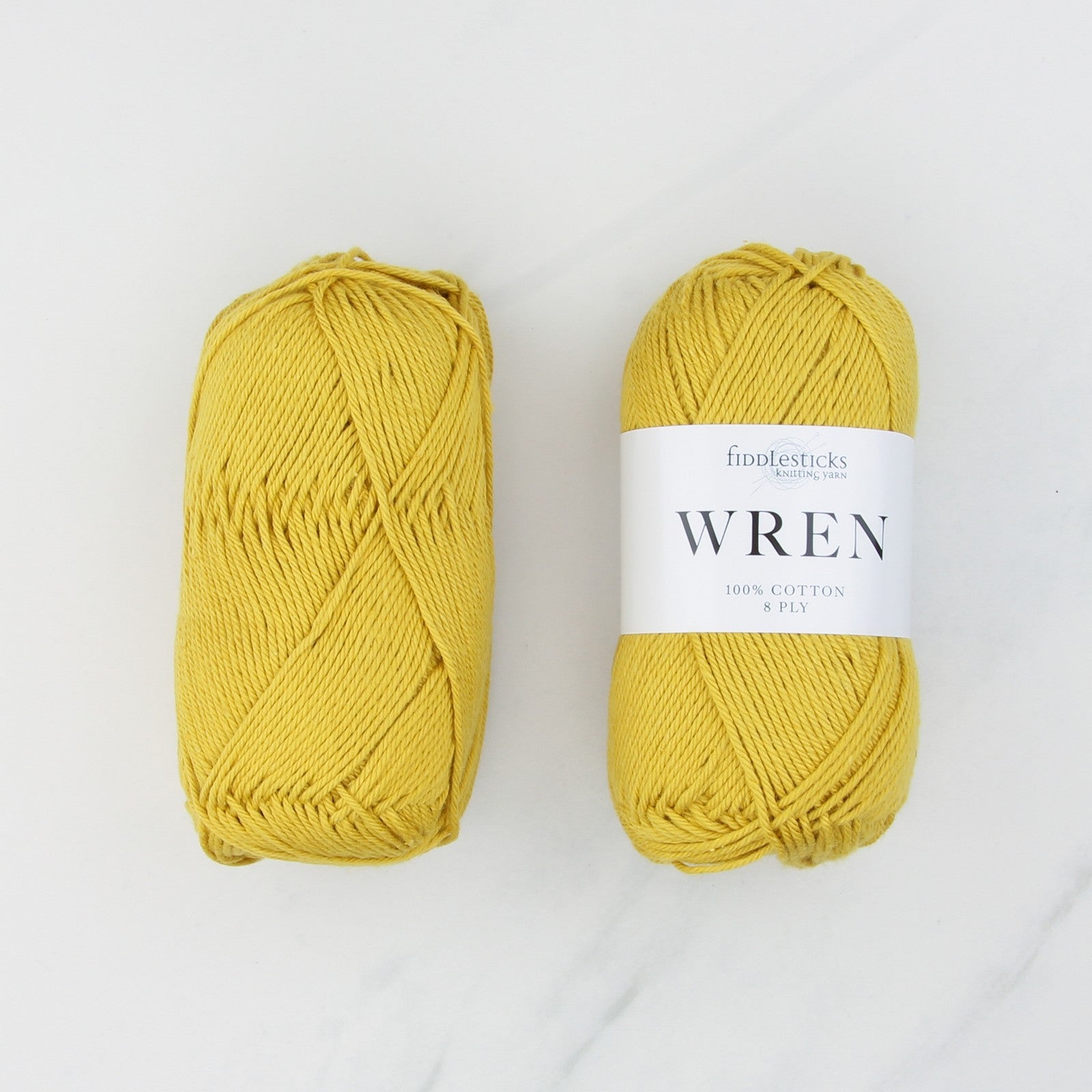 Fiddlesticks Wren in colourway W 007 Mustard – 8ply weight cotton yarn