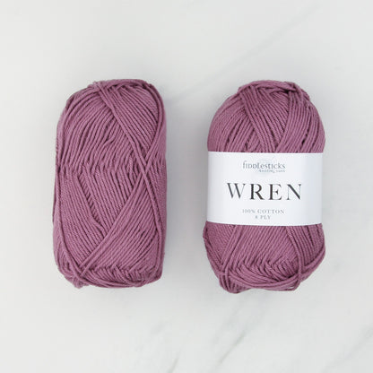 Fiddlesticks Wren in colourway W 030 Mulberry – 8ply weight cotton yarn