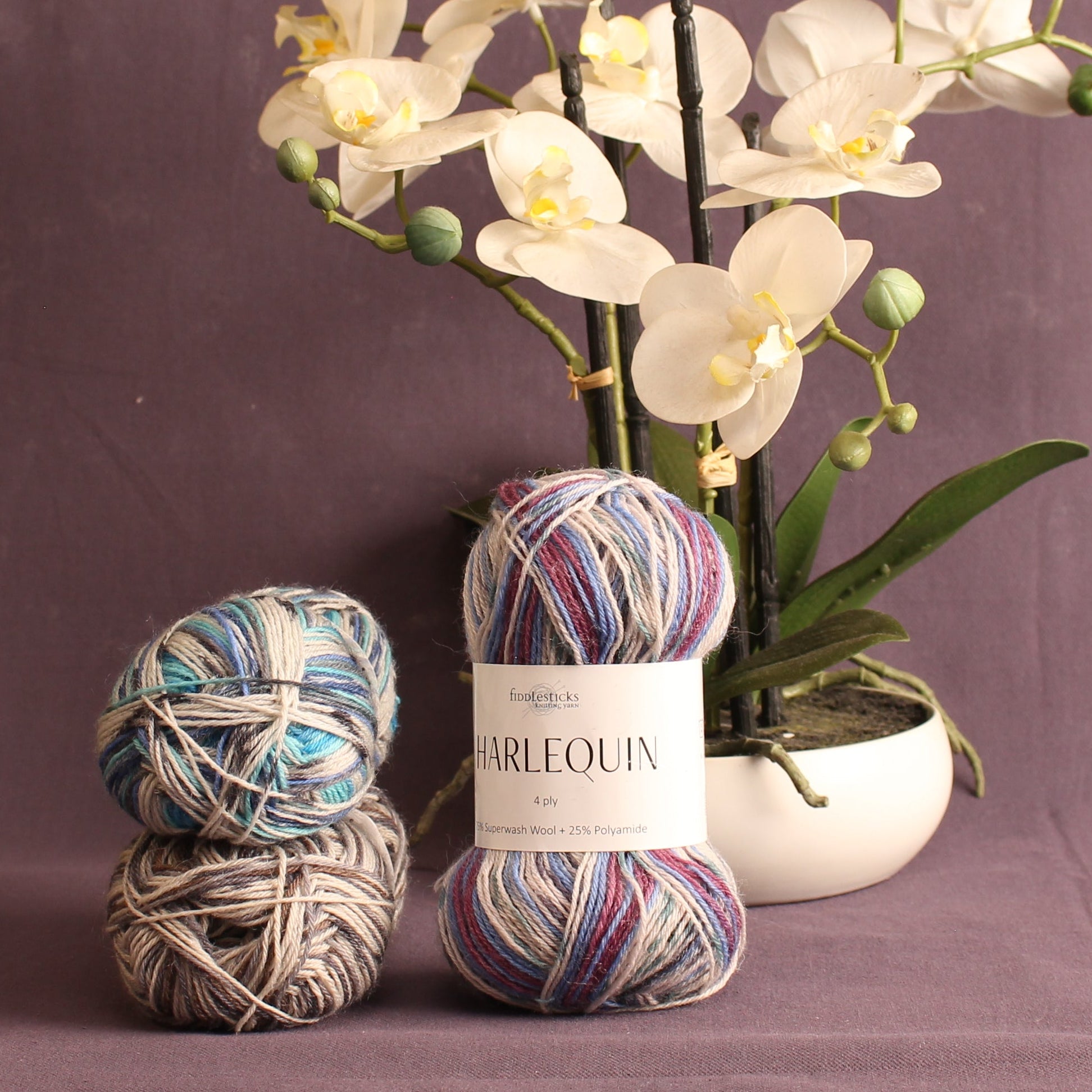 Fiddlesticks Harlequin – 4ply weight wool, nylon yarn