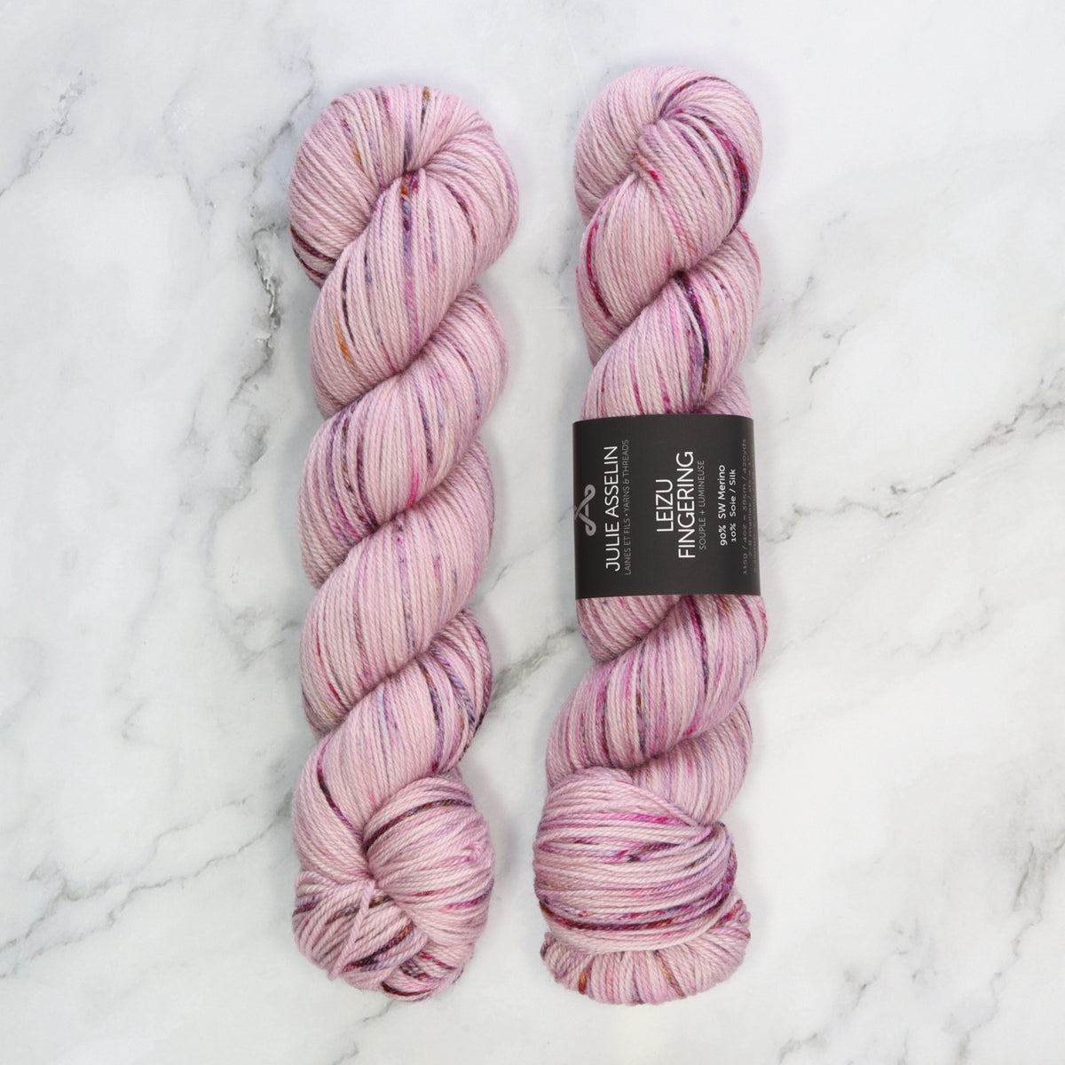 Julie Asselin Leizu Fingering in colourway Pinky Promise – 4ply weight merino, silk yarn
