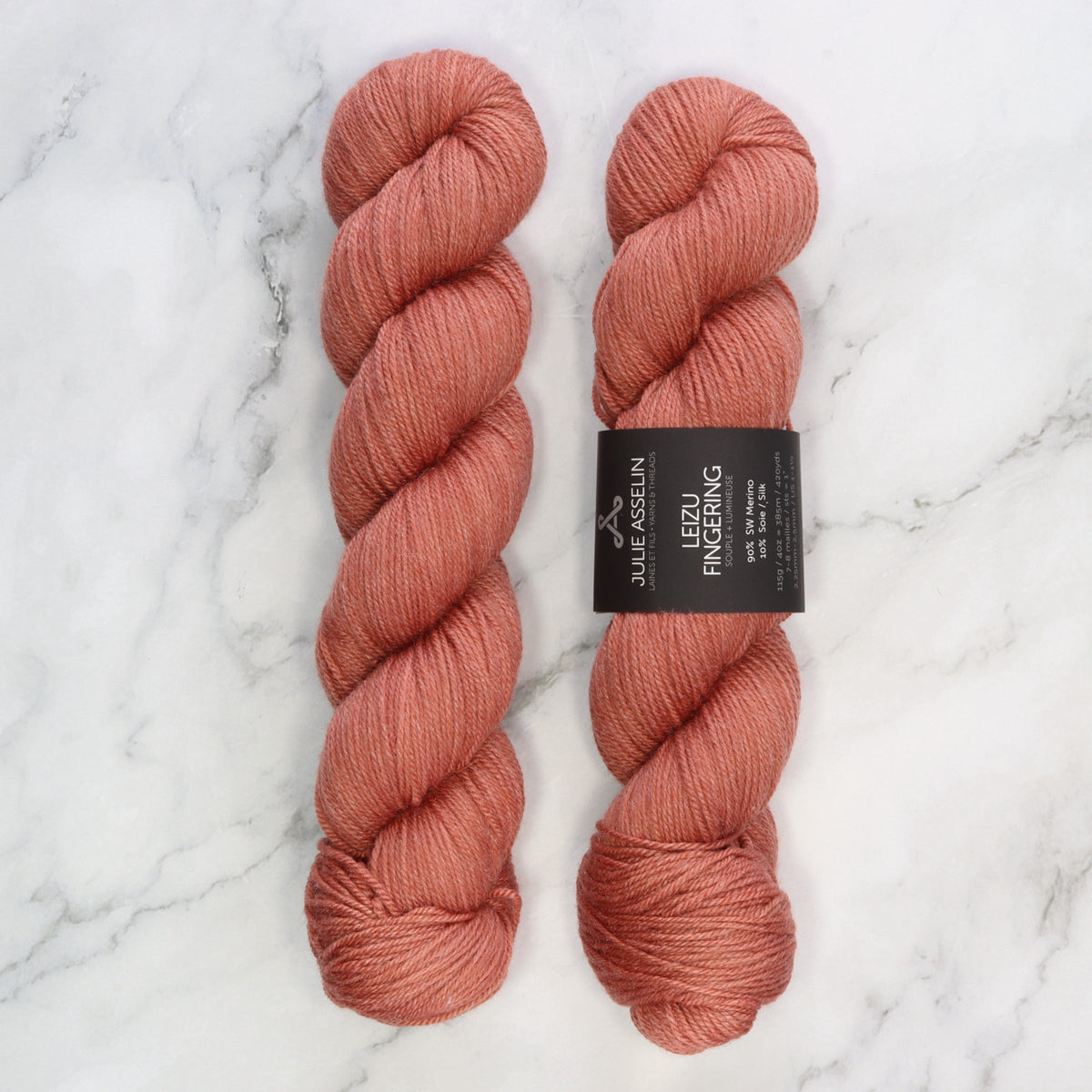 Julie Asselin Leizu Fingering in colourway Terracotta – 4ply weight merino, silk yarn