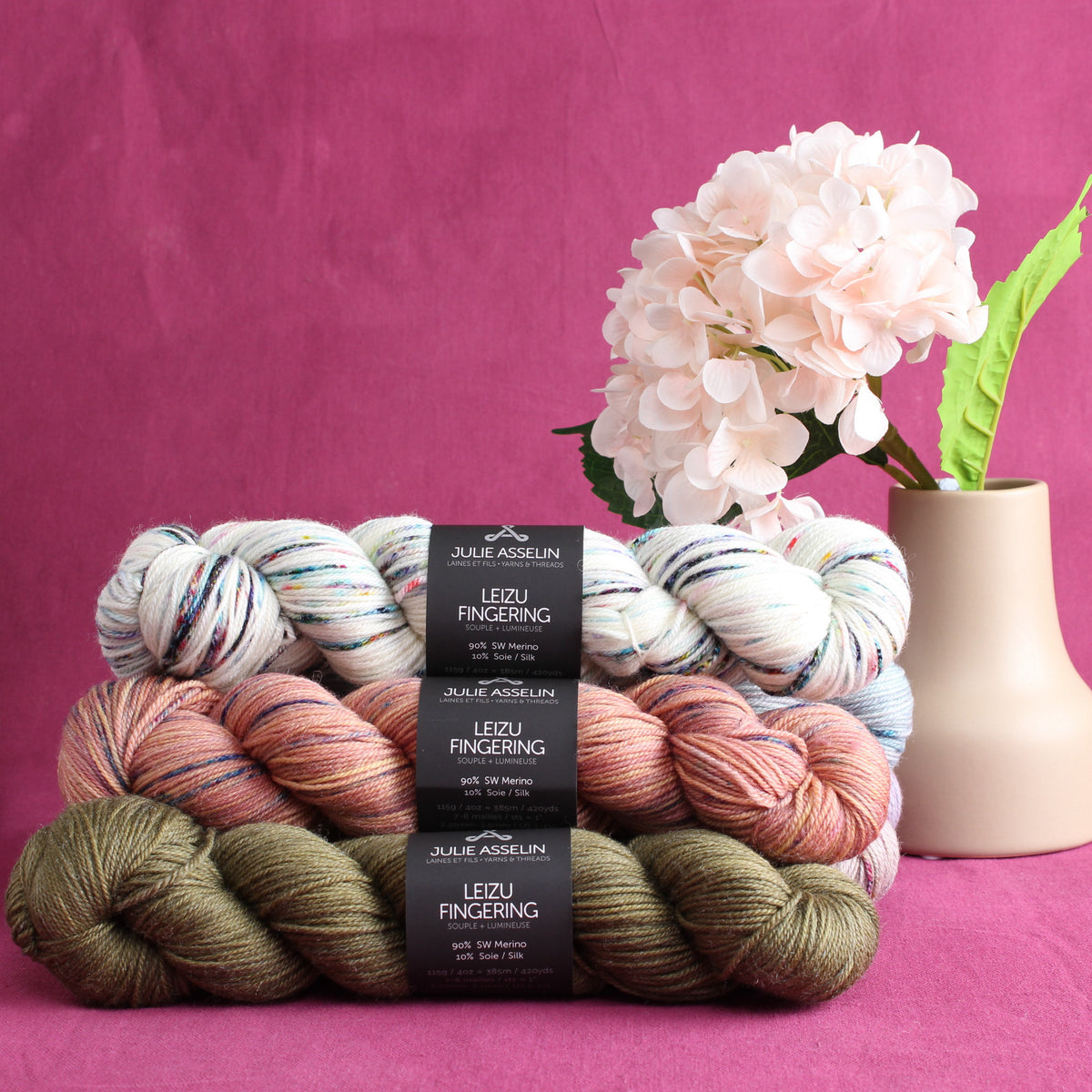 Julie Asselin Leizu Fingering – 4ply weight merino, silk yarn