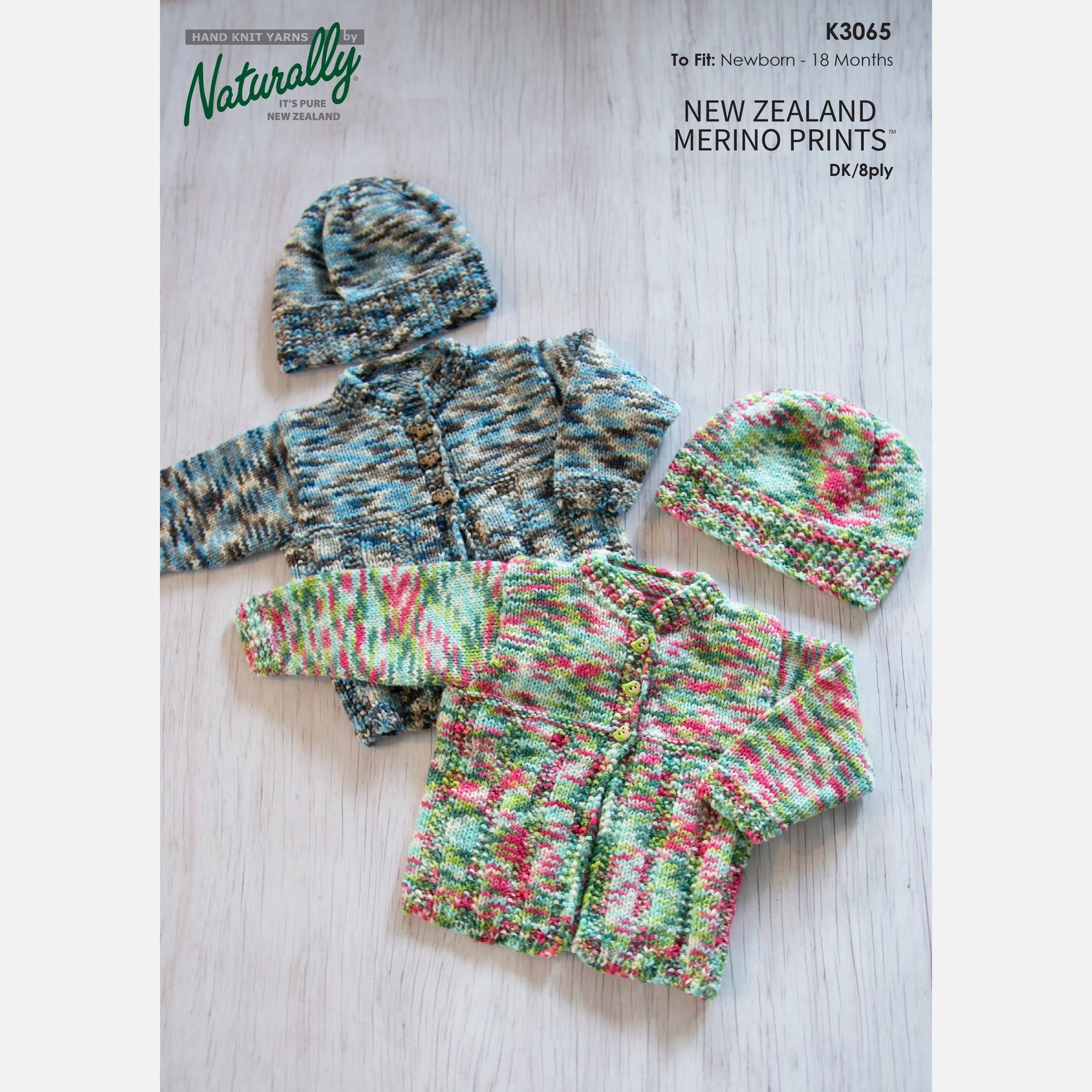 K3065 Baby Cardigan, Hat Set Merino Prints Pattern by Naturally
