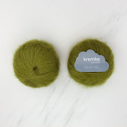 Kremke Soul Wool Silky Kid in colourway 06-008 Olive – 2ply weight mohair, silk yarn