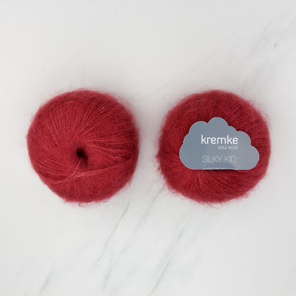 Kremke Soul Wool Silky Kid in colourway 06-044 Cardinal Red – 2ply weight mohair, silk yarn