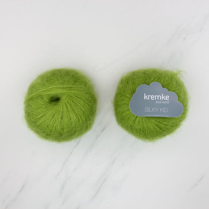 Kremke Soul Wool Silky Kid in colourway 07-086 Apple Green – 2ply weight mohair, silk yarn