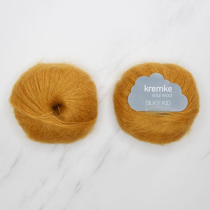 Kremke Soul Wool Silky Kid in colourway 10-097 Mustard – 2ply weight mohair, silk yarn
