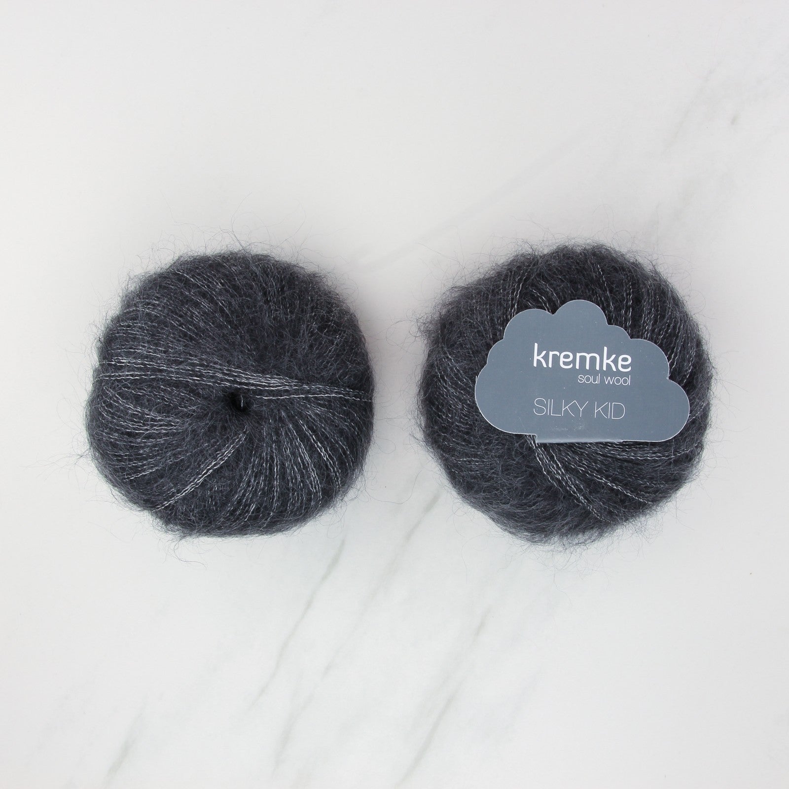 Kremke Soul Wool Silky Kid in colourway 20-002 Anthracite mottled – 2ply weight mohair, silk yarn