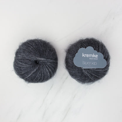 Kremke Soul Wool Silky Kid in colourway 20-002 Anthracite mottled – 2ply weight mohair, silk yarn