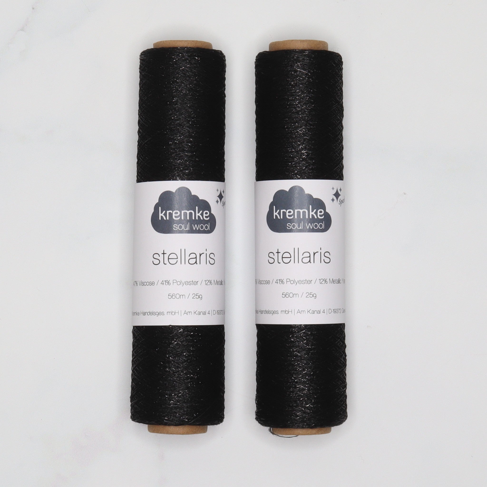 Kremke Soul Wool Stellaris in colourway Just Black – 2ply weight viscose, polyester, metallic fibre yarn