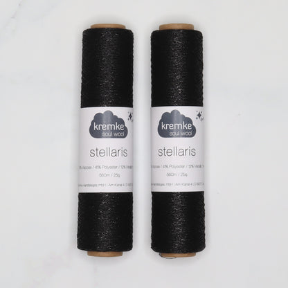 Kremke Soul Wool Stellaris in colourway Just Black – 2ply weight viscose, polyester, metallic fibre yarn