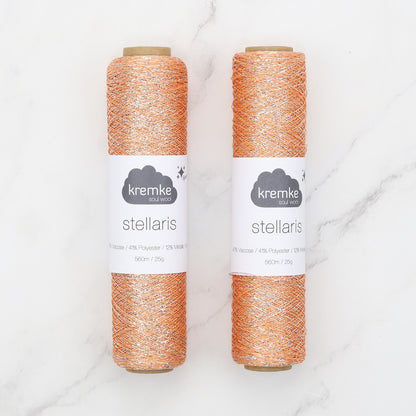 Kremke Soul Wool Stellaris in colourway Peach Silver – 2ply weight viscose, polyester, metallic fibre yarn