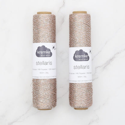 Kremke Soul Wool Stellaris in colourway Light Pink Beige Silver – 2ply weight viscose, polyester, metallic fibre yarn