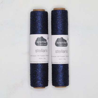 Kremke Soul Wool Stellaris in colourway Night Blue – 2ply weight viscose, polyester, metallic fibre yarn
