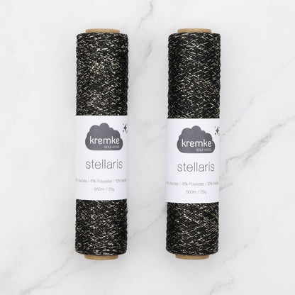 Kremke Soul Wool Stellaris in colourway Black Gold – 2ply weight viscose, polyester, metallic fibre yarn