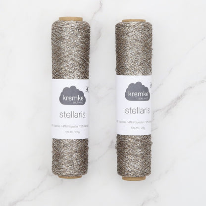 Kremke Soul Wool Stellaris in colourway Beige Silver – 2ply weight viscose, polyester, metallic fibre yarn