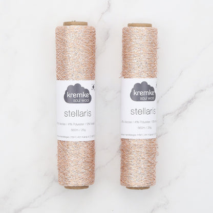 Kremke Soul Wool Stellaris in colourway Salmon Silver – 2ply weight viscose, polyester, metallic fibre yarn