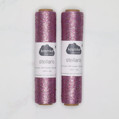 Kremke Soul Wool Stellaris in colourway Purple Silver – 2ply weight viscose, polyester, metallic fibre yarn