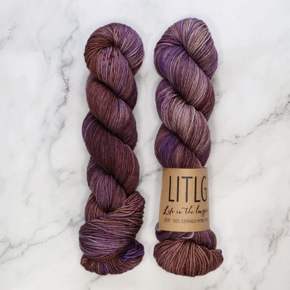 Life in the Long Grass Sport Merino in colourway Treebark – 5ply weight merino yarn