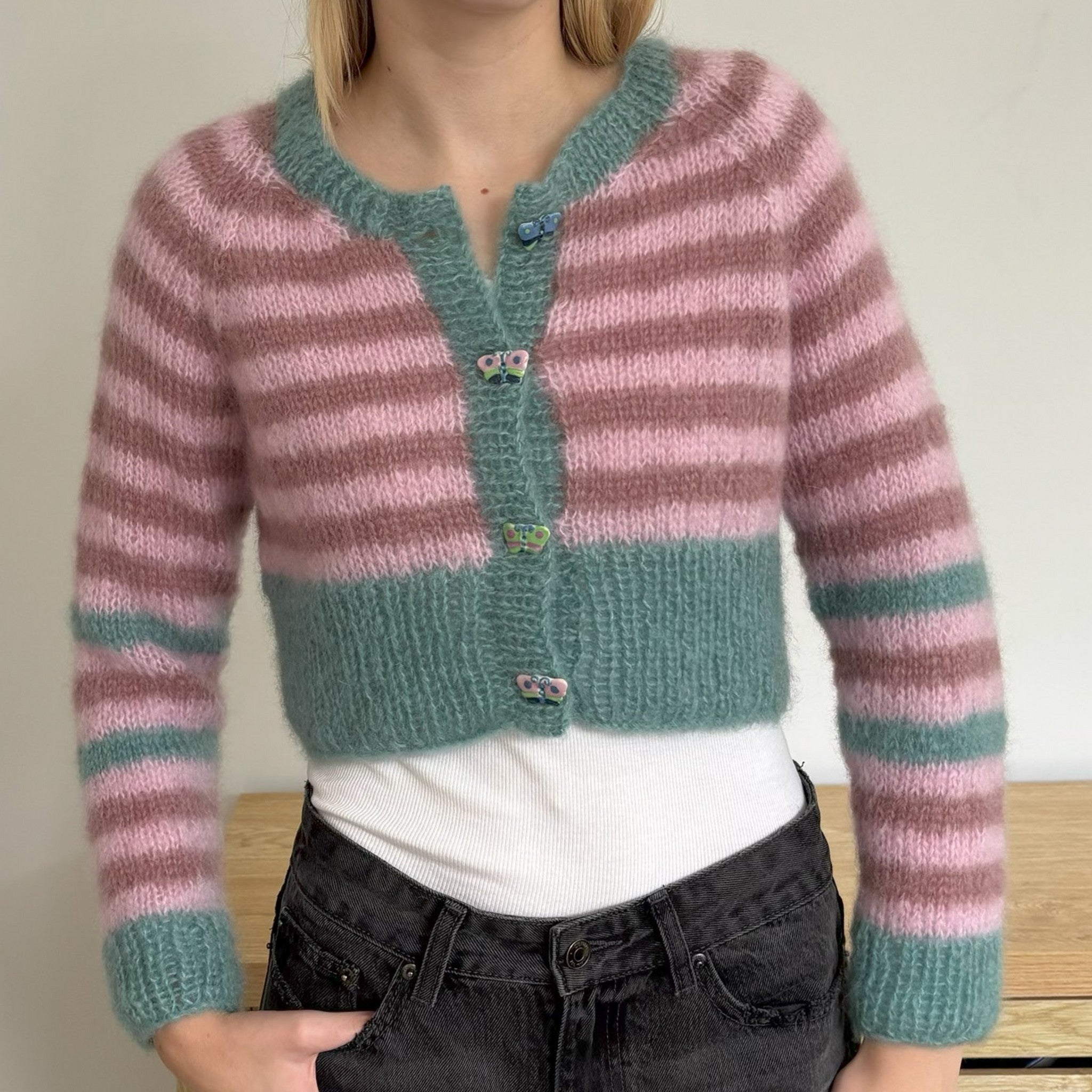 N1807 Cropped Stripey Cardigan knitting pattern by Naturally